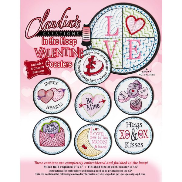 In-the-Hoop Valentine Coasters Embroidery CD For Discount
