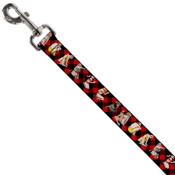 Dog Leash - Pin Up Girl Poses Buffalo Plaid Blocks Black Red Discount - Image 2