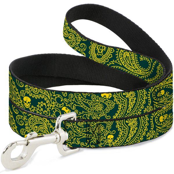 Dog Leash - Bandana Skulls Green Gold For Sale