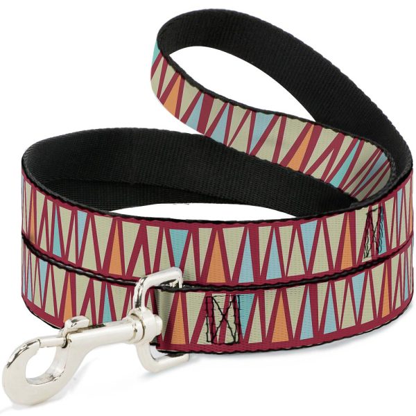Dog Leash - Zig Zag Doodle Red Tan Blues Orange Cheap