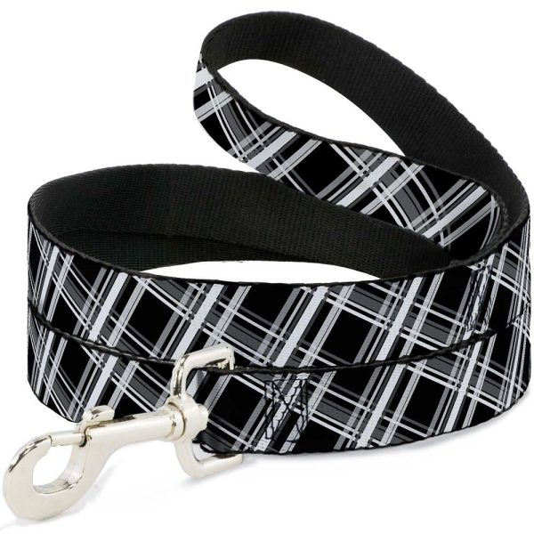 Dog Leash - Plaid X2 Black Grays White Cheap