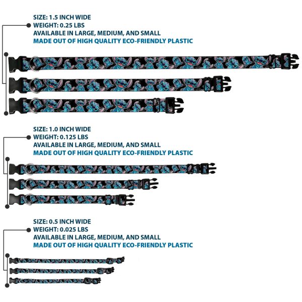 Plastic Clip Collar - Stitch Poses Hibiscus Sketch Black Gray Blue on Sale - Image 3