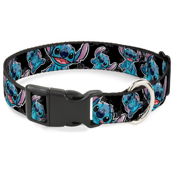 Plastic Clip Collar - Stitch Poses Hibiscus Sketch Black Gray Blue on Sale